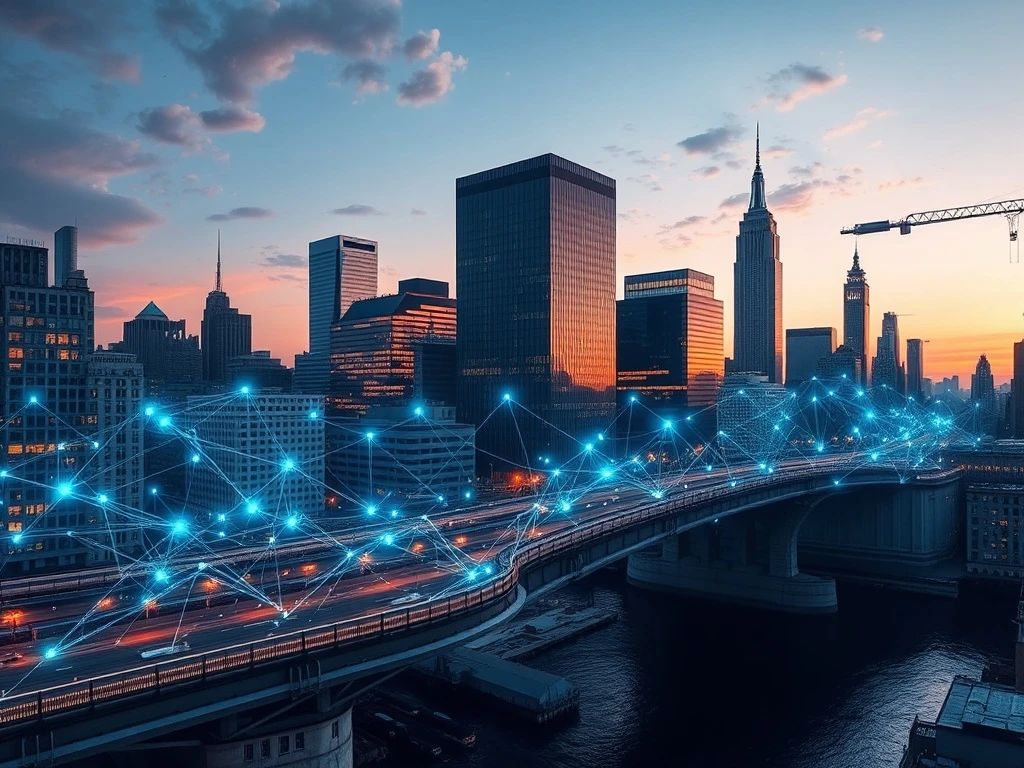 A digital bridge connecting traditional finance with blockchain, symbolizing how tokenized funds are revolutionizing financial markets.
