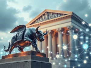 Conceptual image illustrating the convergence of traditional finance and blockchain, highlighting the rise of Tokenized Money Market Funds.