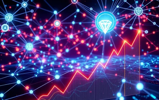 A visual representation of TON's explosive crypto price surge, depicting network upgrades and growing developer activity.