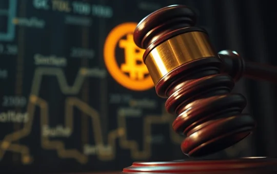 A judge's gavel hitting a block, symbolizing the intense Tornado Cash probe and its legal implications for DeFi and Dragonfly Capital.