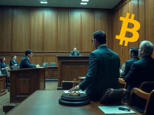Roman Storm, founder of Tornado Cash, in a courtroom setting, symbolizing the legal challenges of cryptocurrency regulations and DeFi accountability.
