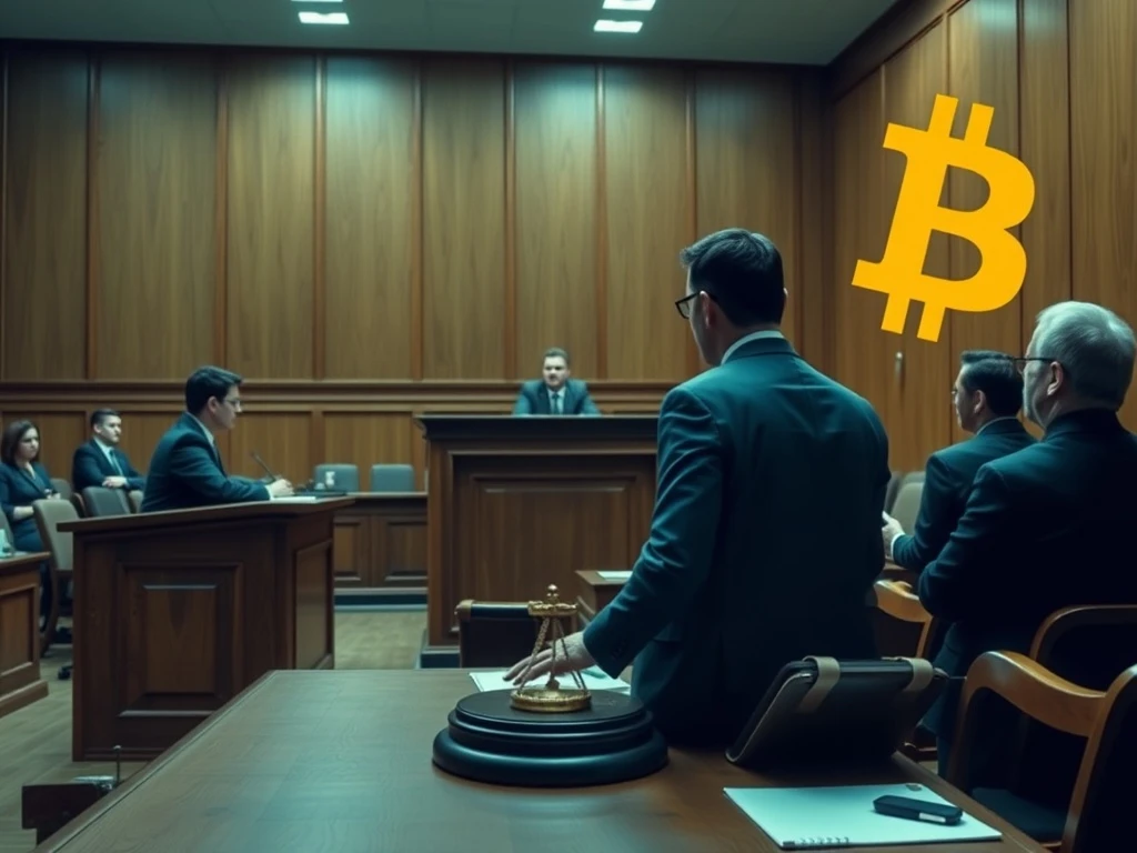 Roman Storm, founder of Tornado Cash, in a courtroom setting, symbolizing the legal challenges of cryptocurrency regulations and DeFi accountability.