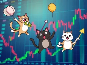 Troller Cat soaring above Floki and Fartcoin, symbolizing its phenomenal crypto ROI and market dominance.