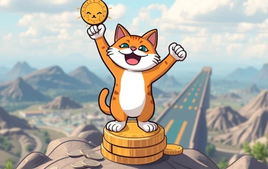 Troller Cat Meme Coin character triumphantly overseeing its explosive presale gains and innovative gamified roadmap.