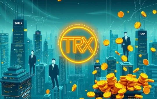 Depiction of Tron ETF potential, showing institutional crypto capital flowing into TRX staking rewards for future crypto growth.