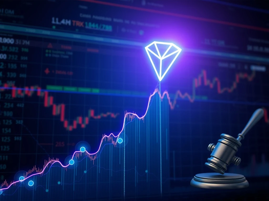 A visual representation of Tron Price surging due to DeFi momentum, contrasted with the diverse performance of other crypto stocks.