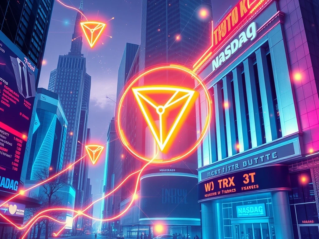 A visual representation of Tron TRX ETF filing sparking institutional interest and Nasdaq listing momentum in the crypto market.
