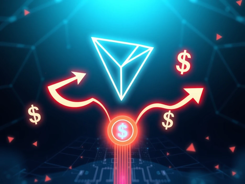 A visual representation of TRON USDT off-chain growth, showing decentralized transfers boosting DeFi and P2P activity.