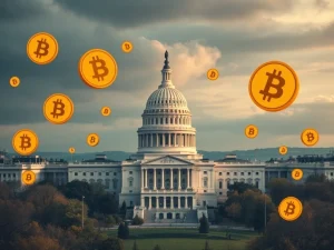 US Capitol with Bitcoin symbols representing the strategic Bitcoin reserve buildup