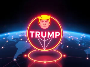 TRUMP Memecoin logo on TRON blockchain, showing cross-chain expansion powered by LayerZero.