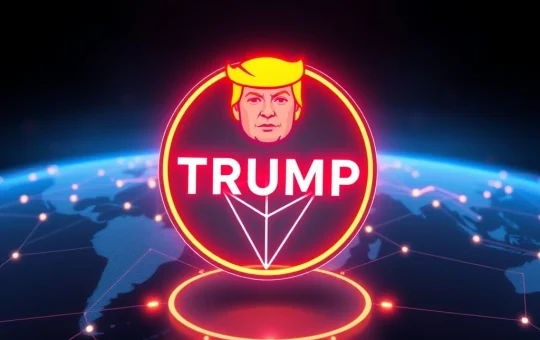 TRUMP Memecoin logo on TRON blockchain, showing cross-chain expansion powered by LayerZero.