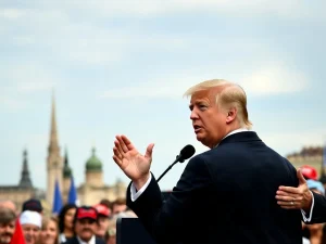Donald Trump delivering a stern warning to European leaders about critical issues impacting transatlantic security and economic stability. Trump warns Europe.