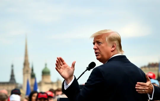 Donald Trump delivering a stern warning to European leaders about critical issues impacting transatlantic security and economic stability. Trump warns Europe.