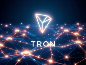 TRON blockchain network with rising TRX token symbolizing cryptocurrency growth