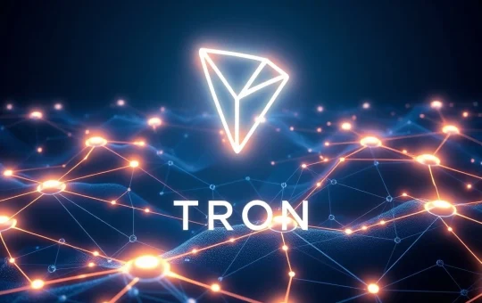TRON blockchain network with rising TRX token symbolizing cryptocurrency growth