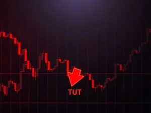 TUT cryptocurrency price chart showing a sharp decline with a red downward arrow