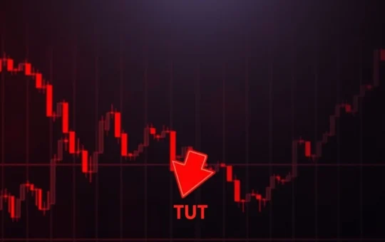 TUT cryptocurrency price chart showing a sharp decline with a red downward arrow