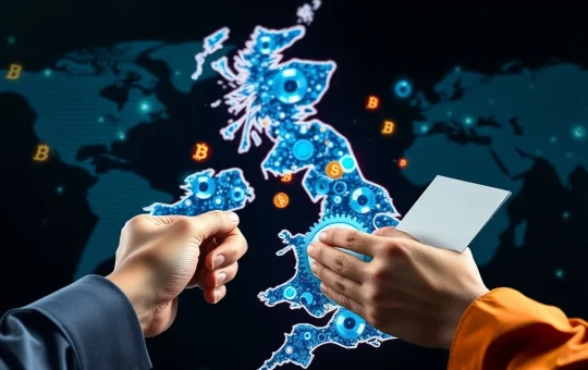 Visualizing the push for UK Crypto Regulation, with digital assets and legal frameworks intertwining for future blockchain innovation.