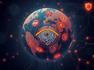 Illustration showing unbacked crypto loans being processed with iris scanning (World ID), highlighting the high-risk nature of Divine Research's model.