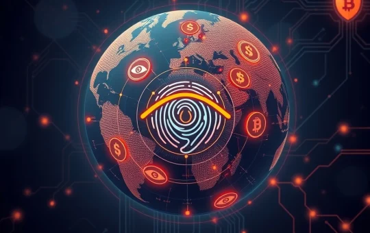 Illustration showing unbacked crypto loans being processed with iris scanning (World ID), highlighting the high-risk nature of Divine Research's model.