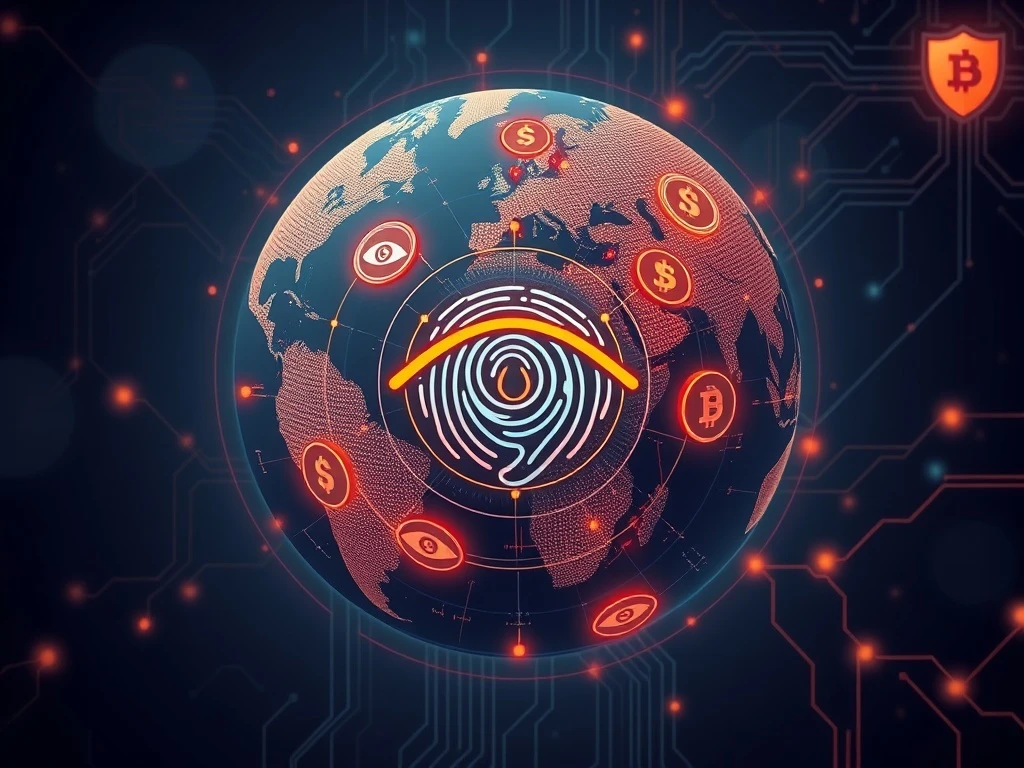Illustration showing unbacked crypto loans being processed with iris scanning (World ID), highlighting the high-risk nature of Divine Research's model.