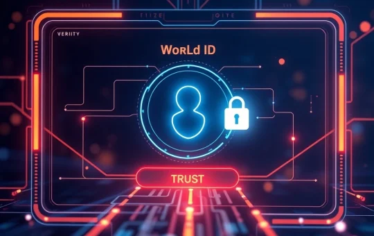 A digital representation of secure unbacked crypto loans verified by World ID, symbolizing a new era of decentralized finance.