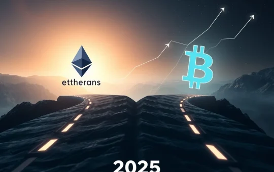Two digital paths diverge, representing Uniswap UNI and Hyperliquid HYPE's contrasting crypto investment outlooks for 2025.