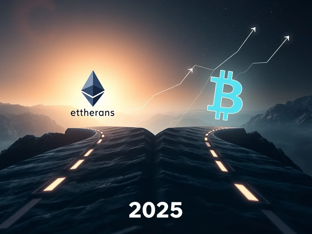 Two digital paths diverge, representing Uniswap UNI and Hyperliquid HYPE's contrasting crypto investment outlooks for 2025.