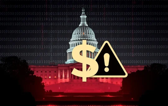 An illustration showing the US Capitol building with digital lines and dollar signs, symbolizing the new US AI Policy impacting federal funding for AI regulation.