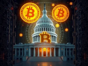 An illustration of the US government establishing a Strategic Bitcoin Reserve, symbolizing a pivotal shift in US Bitcoin policy.