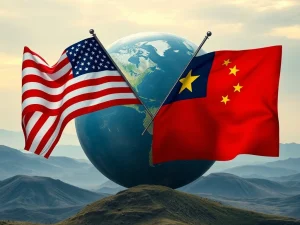A symbolic image representing the US China trade truce, with two hands shaking over a world map, indicating diplomatic efforts to ensure global economic stability.