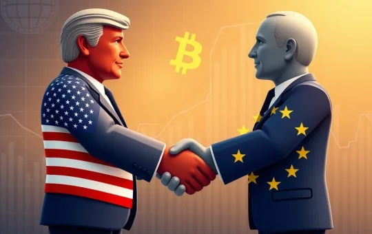An illustration symbolizing the US-EU trade pact, highlighting cooperation and economic stability between the two major economic blocs.