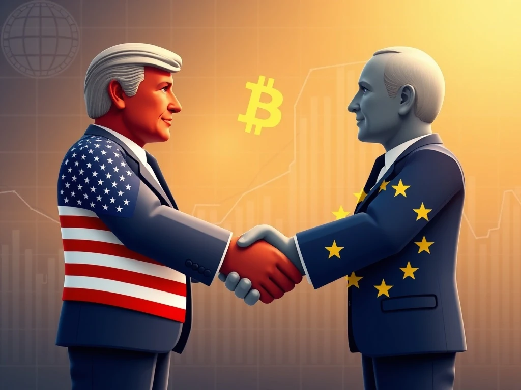 An illustration symbolizing the US-EU trade pact, highlighting cooperation and economic stability between the two major economic blocs.