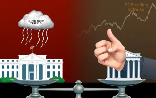 A cautious US Fed deliberates rate cuts amidst escalating Trump tariffs, contrasting with the ECB's aggressive actions, impacting global cryptocurrency markets.
