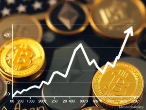 U.S. GDP growth chart with Bitcoin and Ethereum symbols reflecting economic optimism