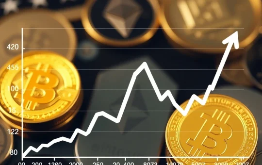 U.S. GDP growth chart with Bitcoin and Ethereum symbols reflecting economic optimism