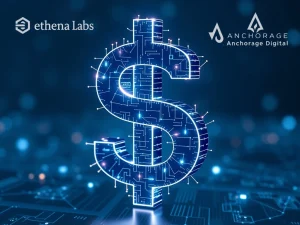 A visual representing the **US Regulated Stablecoin** USDtb, symbolizing its secure and compliant launch by Ethena Labs and Anchorage Digital under the GENIUS Act.