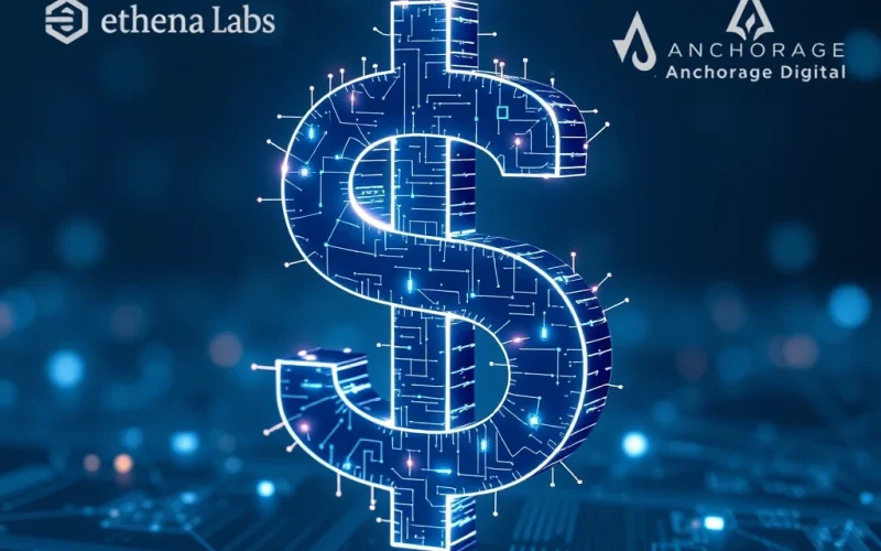 A visual representing the **US Regulated Stablecoin** USDtb, symbolizing its secure and compliant launch by Ethena Labs and Anchorage Digital under the GENIUS Act.