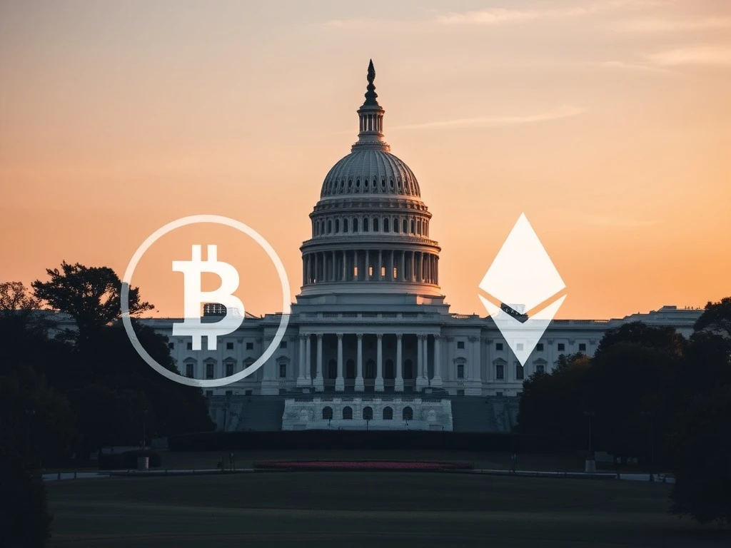 US Capitol with digital asset overlays, symbolizing the new US Senate Crypto Bill and its impact on regulation.