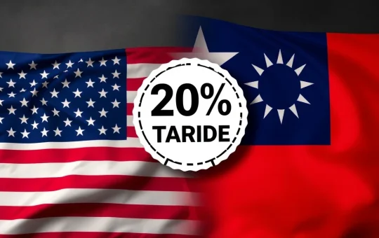 U.S. and China Taiwan flags with 20% tariff sign symbolizing trade tensions