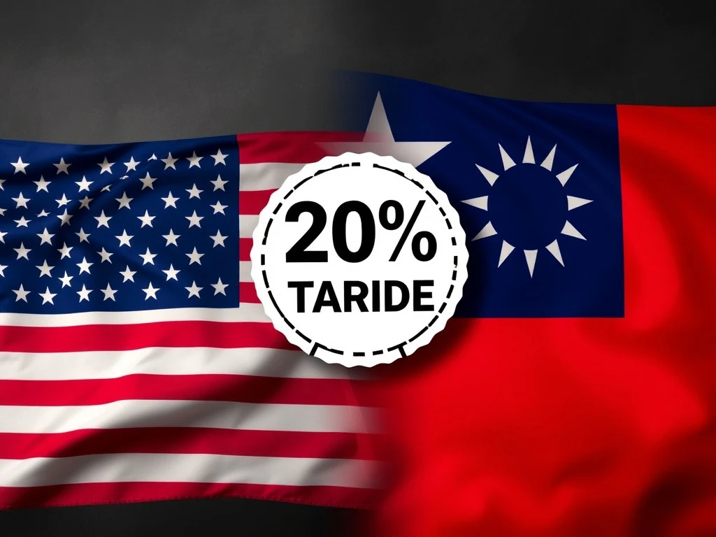 U.S. and China Taiwan flags with 20% tariff sign symbolizing trade tensions