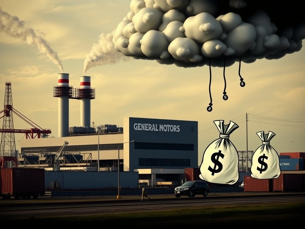 General Motors factory struggling under the immense domestic cost burden of US tariffs, symbolizing the staggering financial impact.