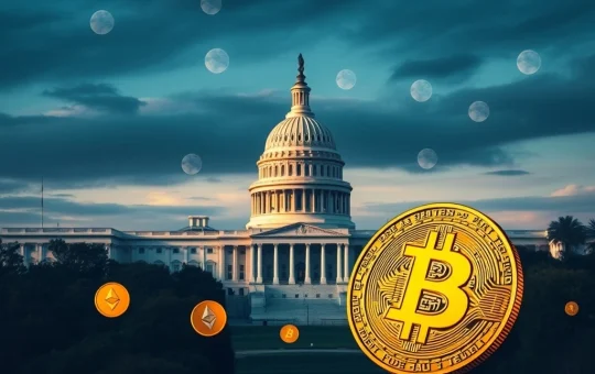 U.S. Capitol with floating crypto symbols representing new tax rules for foreign digital asset accounts.
