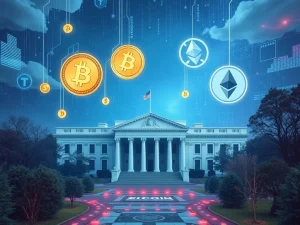 U.S. Treasury building with digital assets symbolizing pro-crypto regulatory shift
