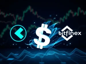 Depicts a large USDT transfer between Kraken and Bitfinex, symbolizing significant stablecoin liquidity shifts and potential crypto arbitrage opportunities.