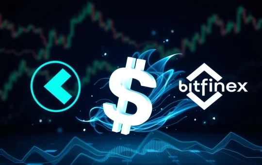 Depicts a large USDT transfer between Kraken and Bitfinex, symbolizing significant stablecoin liquidity shifts and potential crypto arbitrage opportunities.