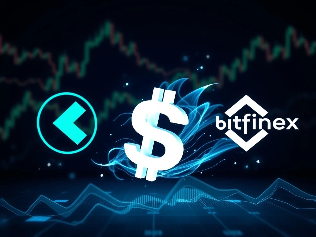 Depicts a large USDT transfer between Kraken and Bitfinex, symbolizing significant stablecoin liquidity shifts and potential crypto arbitrage opportunities.