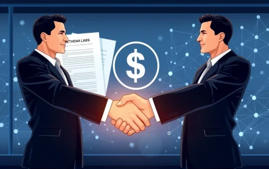 Anchorage Digital and Ethena Labs executives shaking hands, symbolizing the launch of the USDtb stablecoin and adherence to GENIUS Act compliance.