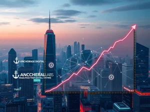 Visualizing the significant 1163% volume surge of the new USDtb stablecoin, launched by Anchorage and Ethena, amidst a backdrop of regulatory compliance.