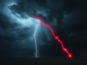 A dramatic red chart arrow pointing sharply down, symbolizing the catastrophic UTK price drop and extreme market volatility.